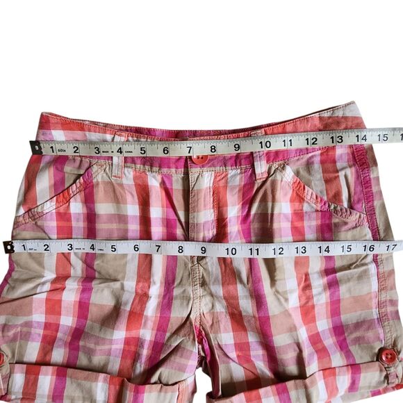 So Pink Orange Plaid Cuffed Adjustable Waist Shorts Sz 16 - Picture 10 of 12